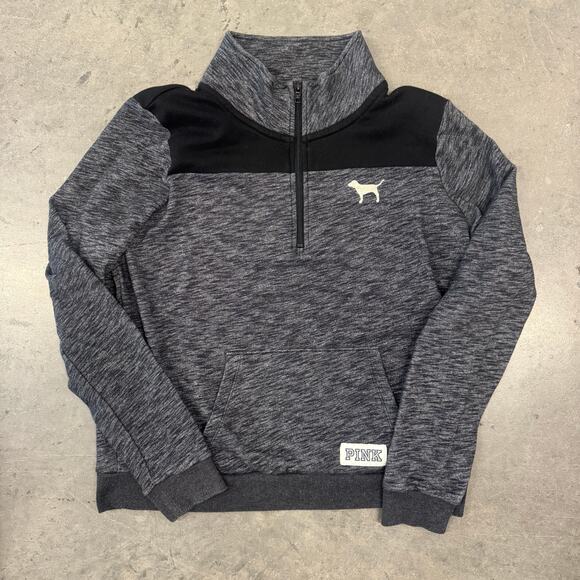Vintage Y2K Victoria's Secret PINK Grey 1/4 Zip Longsleeve Pullover Sweatshirt L - Picture 2 of 5